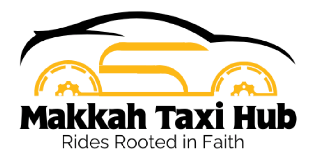 Makkah Taxi Hub logo with stylized yellow car outline and the word “Makkah” in Arabic — trusted taxi service for Hajj, Umrah, airport transfers, and city rides in Makkah